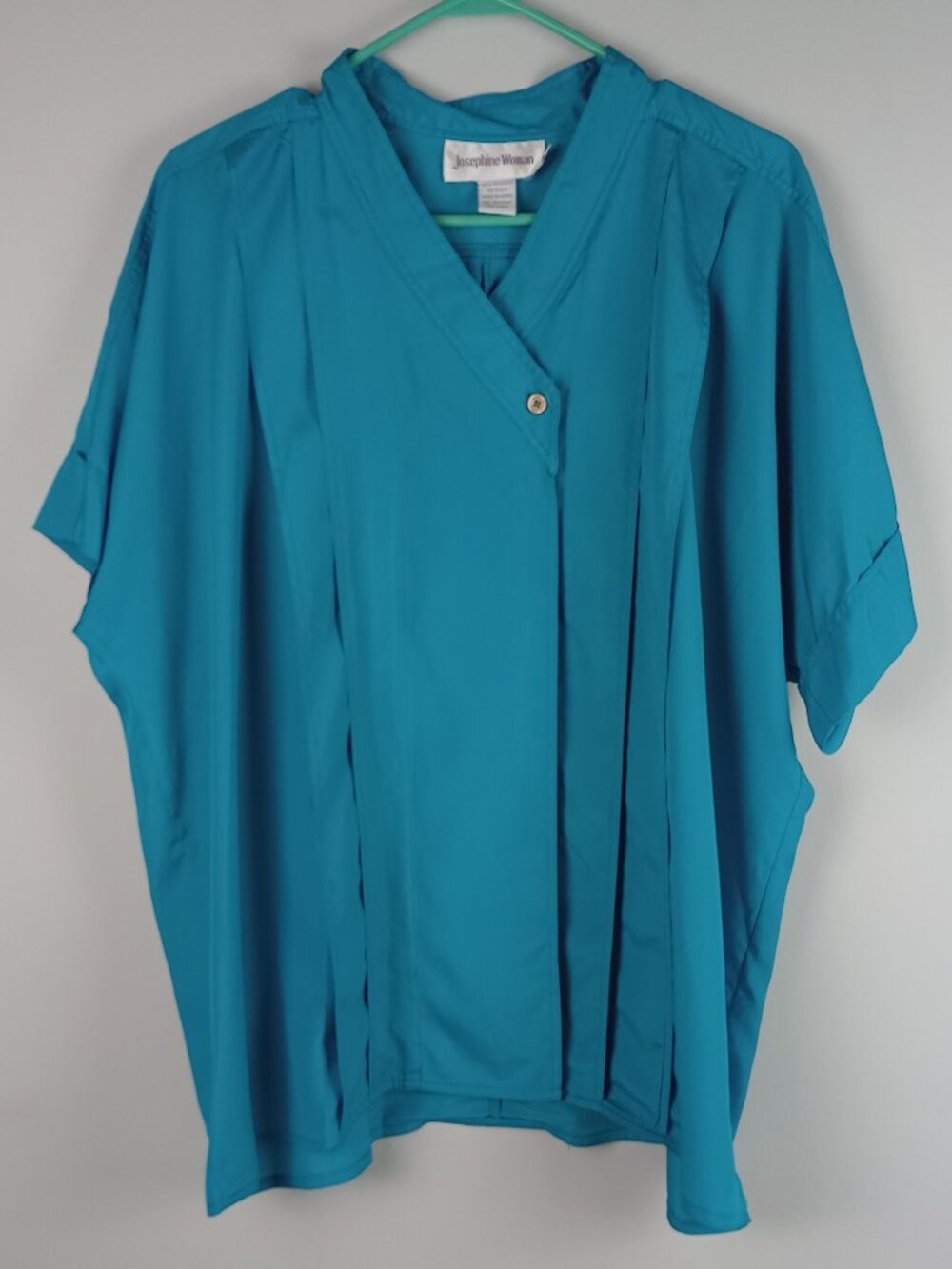 Josephine Woman 40 L Blue Green Turquoise Retro Short Sleeve Lightweight Blouse
